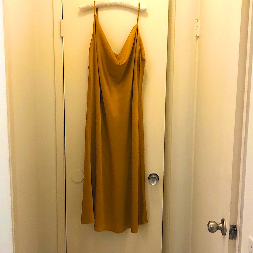Golden hour satin cowl neck dress